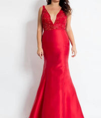 Rachel Allan - Deep V-neck Mikado Mermaid Gown