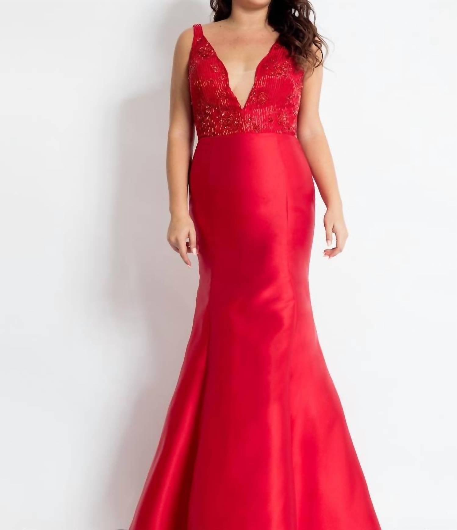 Rachel Allan - Deep V-neck Mikado Mermaid Gown