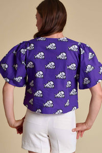 Stewart Simmons - Poplin Puff Sleeve Tie Top