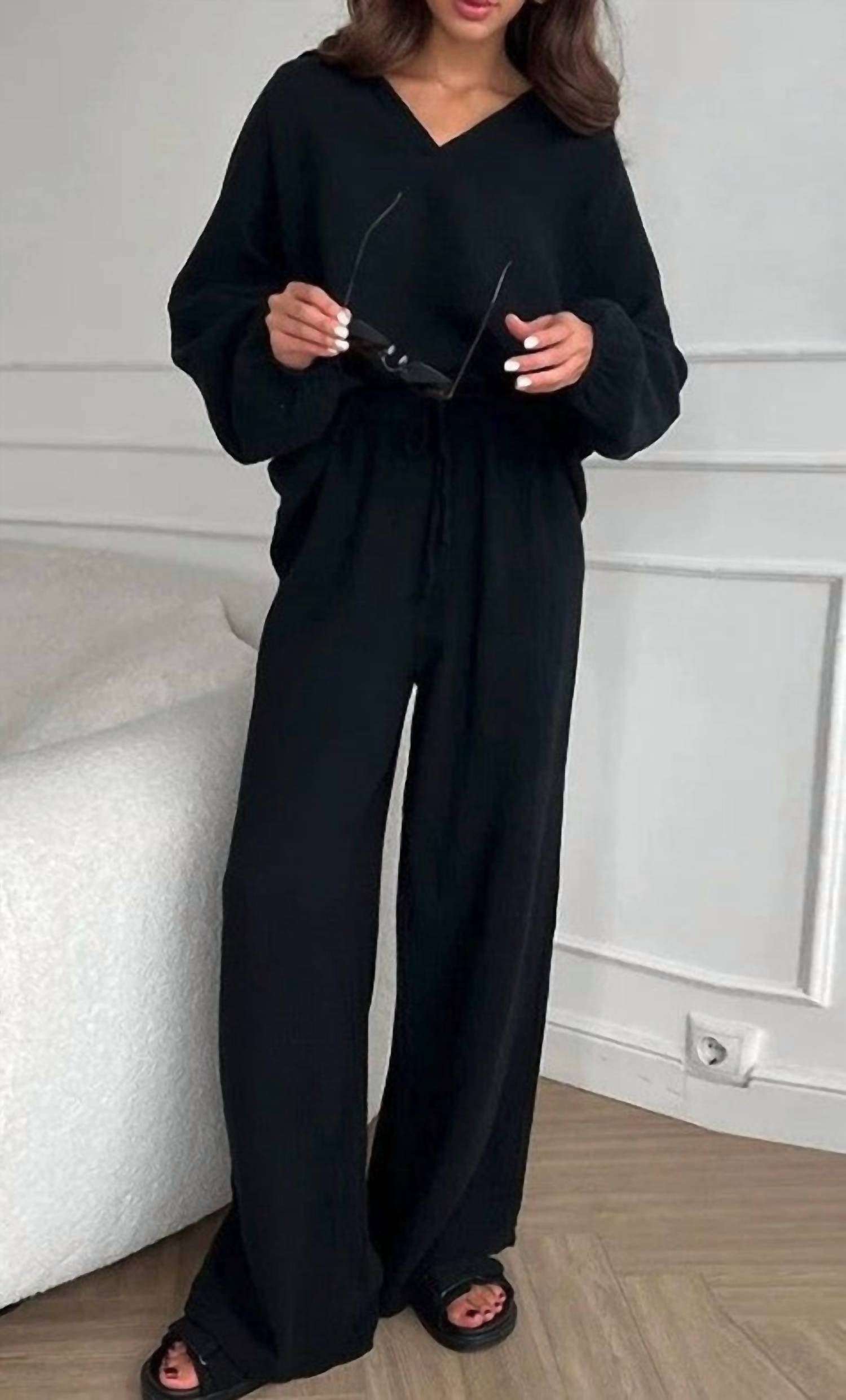 Miss Sparkling Women's 2-piece Pants Set in black - women's sleepwear