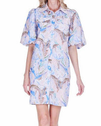 Joy Joy Puff Sleeve Fitted Shirtdress in vintage mist eyelet - women's dress