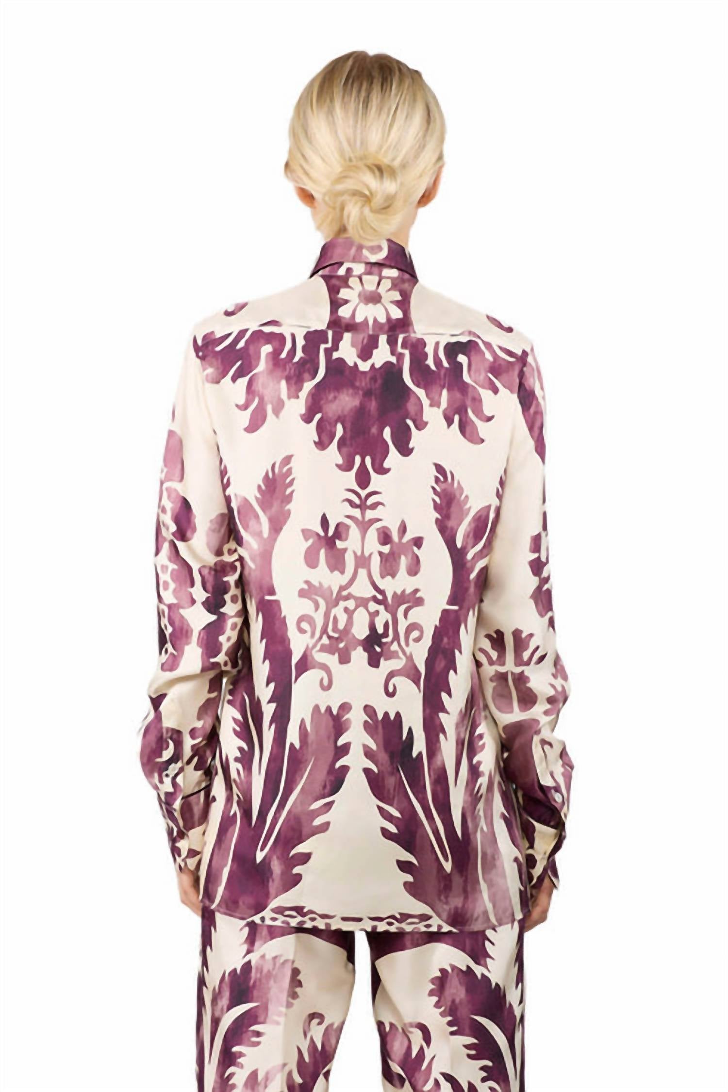 F.R.S. For Restless Sleepers Talo Velvet Pajama Top in damascus pink - women's shirt - detail view