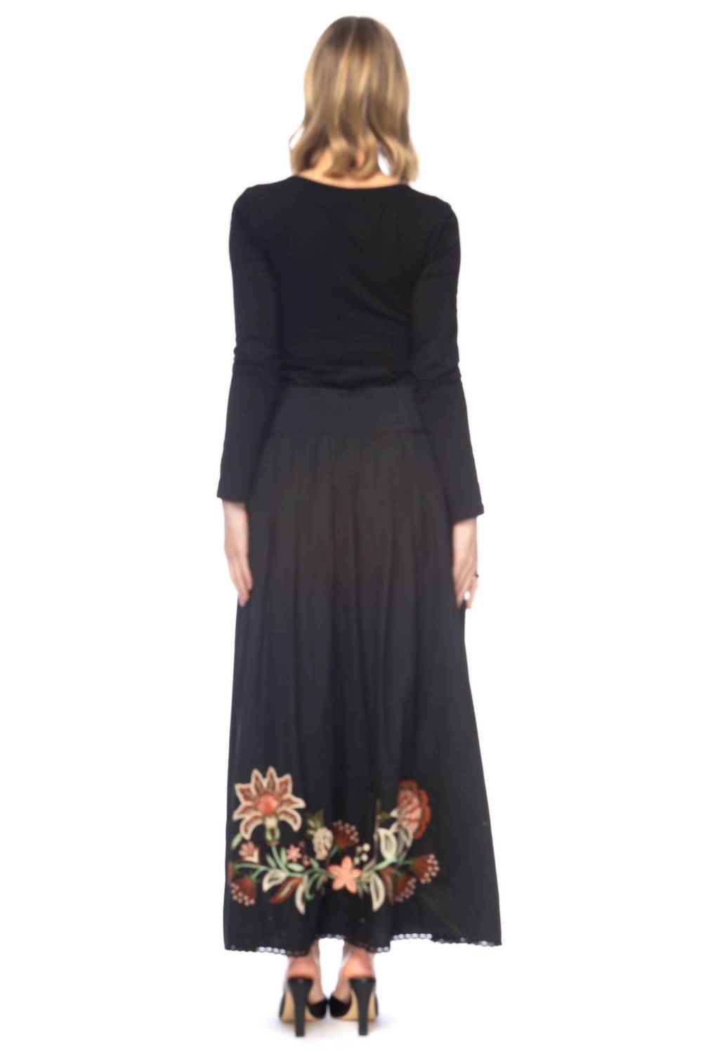 Tolani Madonna Embroidered Skirt in blue - women's skirt - detail view
