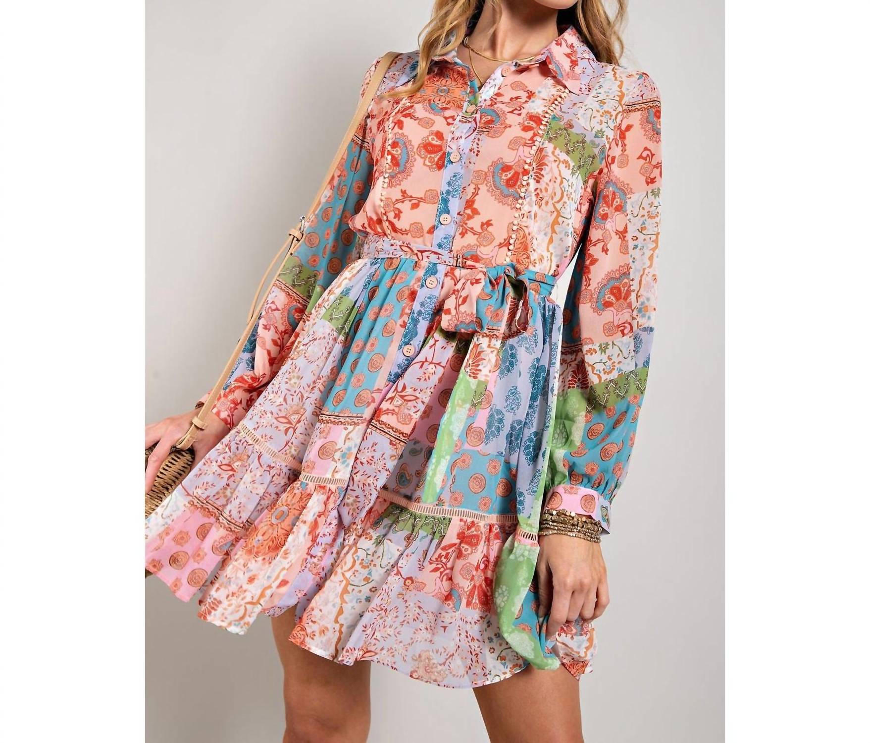 Sweet Generis Paisley Mix Up Dress in multi - women's dress - detail view