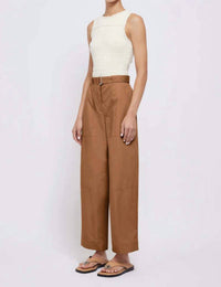 SIMKHAI Jenny Belted Cropped Pants in hickory - women's pants - detail view