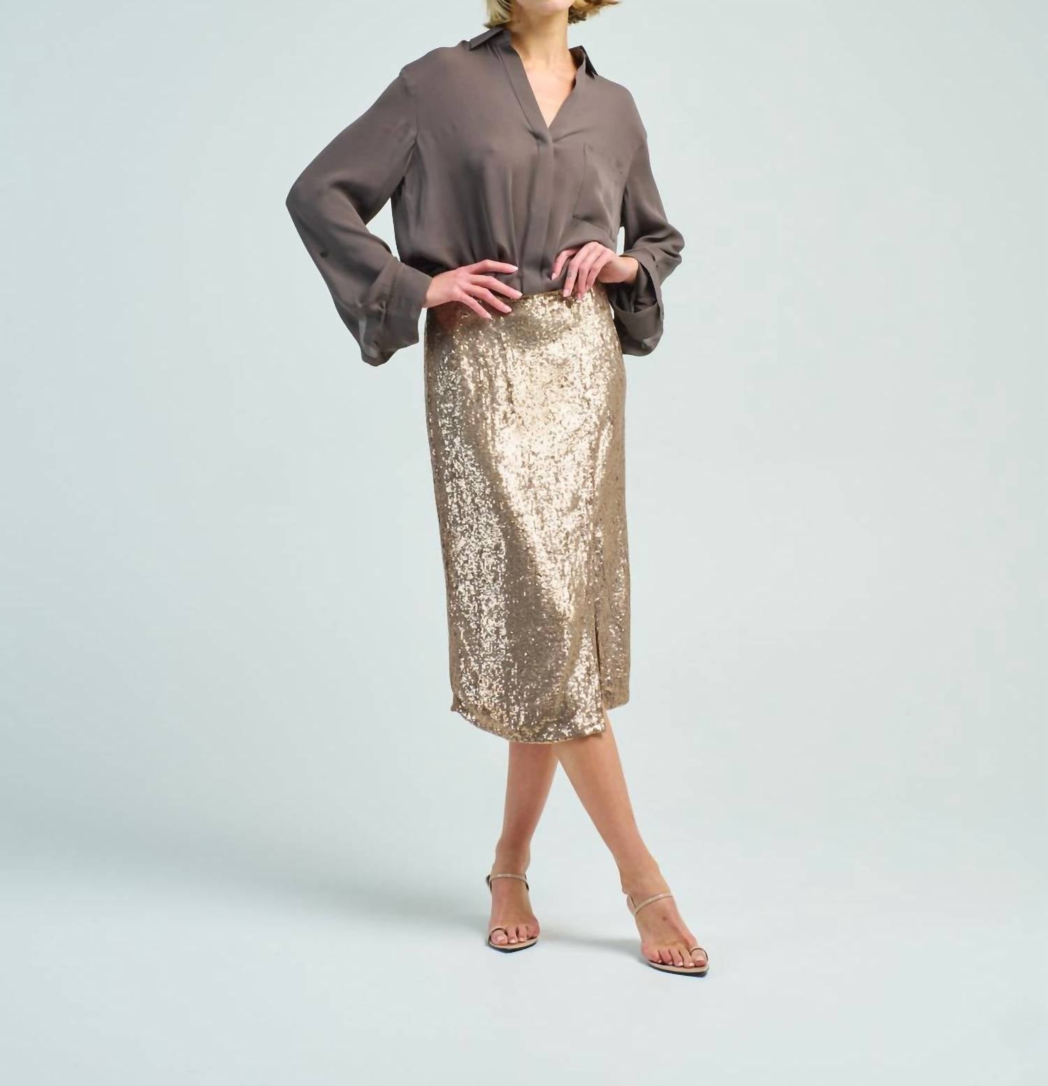 TWP Fishscale Ladylike Midi Skirt in honey - women's skirt - detail view