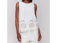 CHARLIE B Women's Embroidered Sleeveless Top in white - women's blouse - detail view