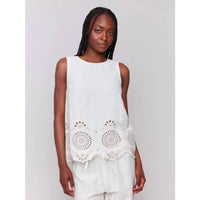CHARLIE B Women's Embroidered Sleeveless Top in white - women's blouse - alternate view