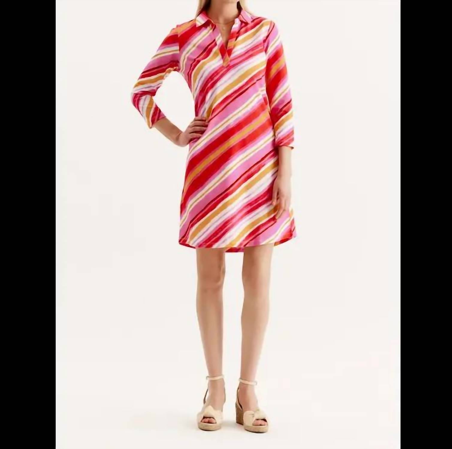 Tyler Boe Johnny Asymmetrical Stripe Shirt Dress in pink multi - women's dress - detail view