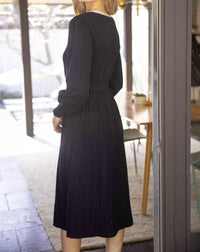 Voy - Joy Princess Sleeve Ribbon Neckline Midi Knit Dress