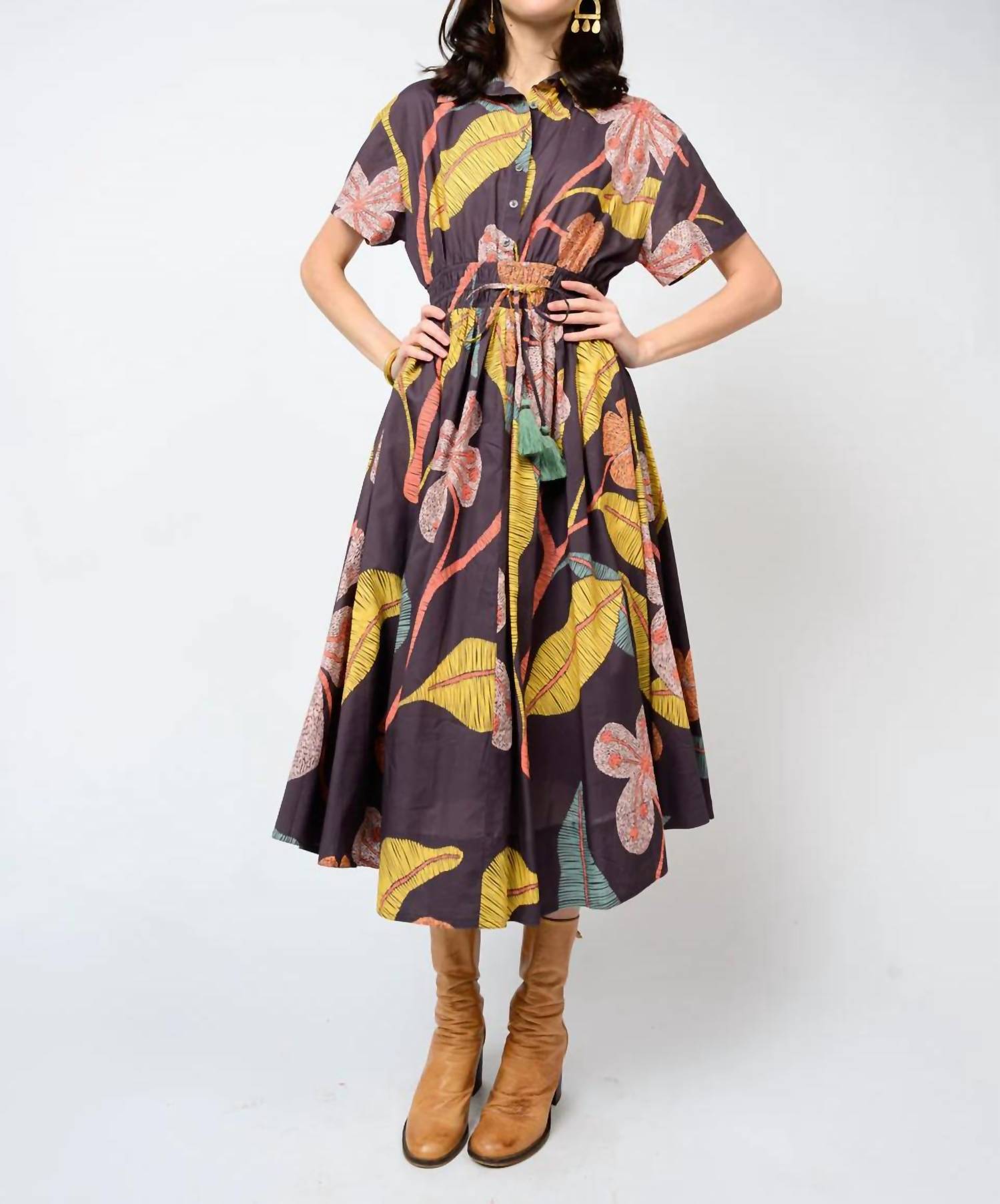 Ivy Jane Cinched Waist Shirt Dress in berry - women's dress - detail view