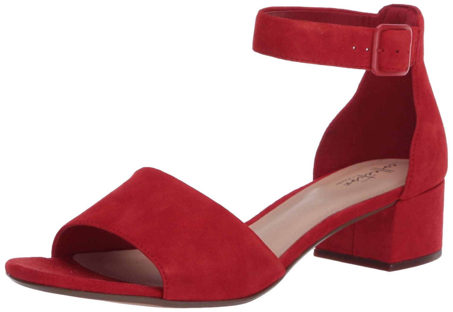 Clarks Women's Elisa Dedra Sandals in red suede - women's heels - detail view