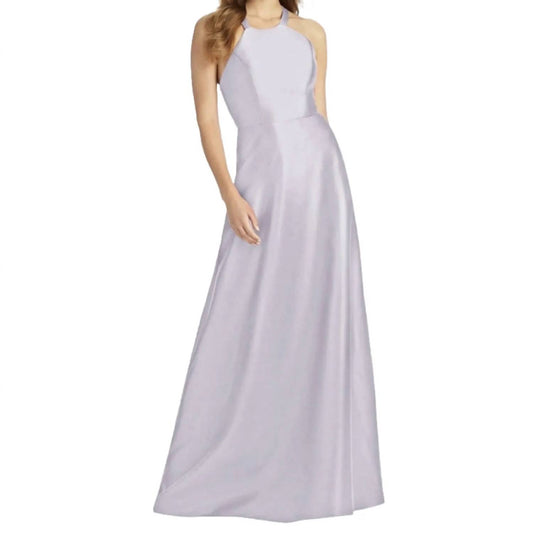Alfred Sung - Halter Neck Satin Crisscross Gown