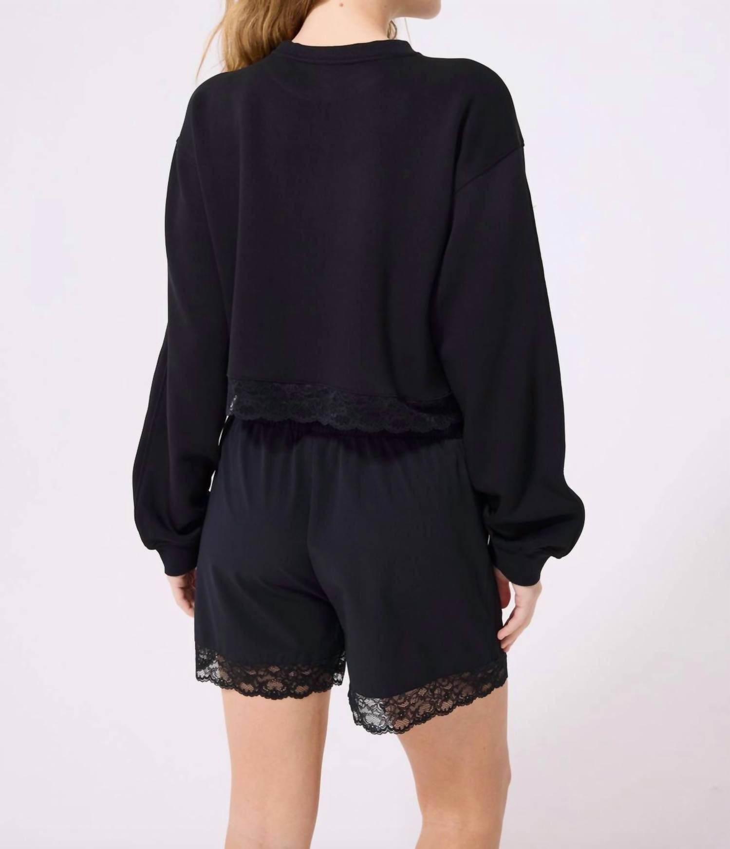 TEREZ Lace Trim Short in black - women's shorts - detail view