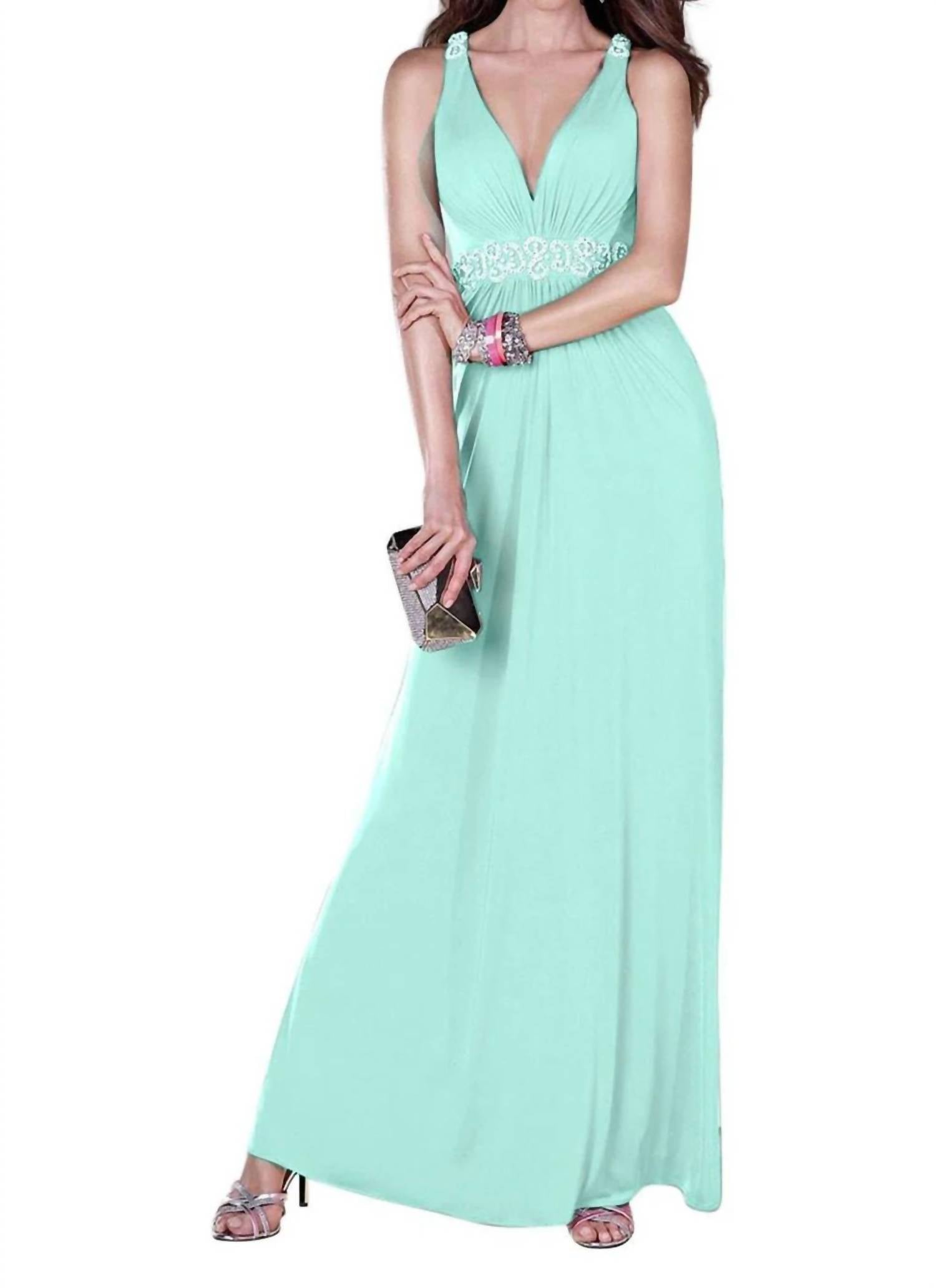 Alyce Paris - Long Jersey Knit Cross Back Dress