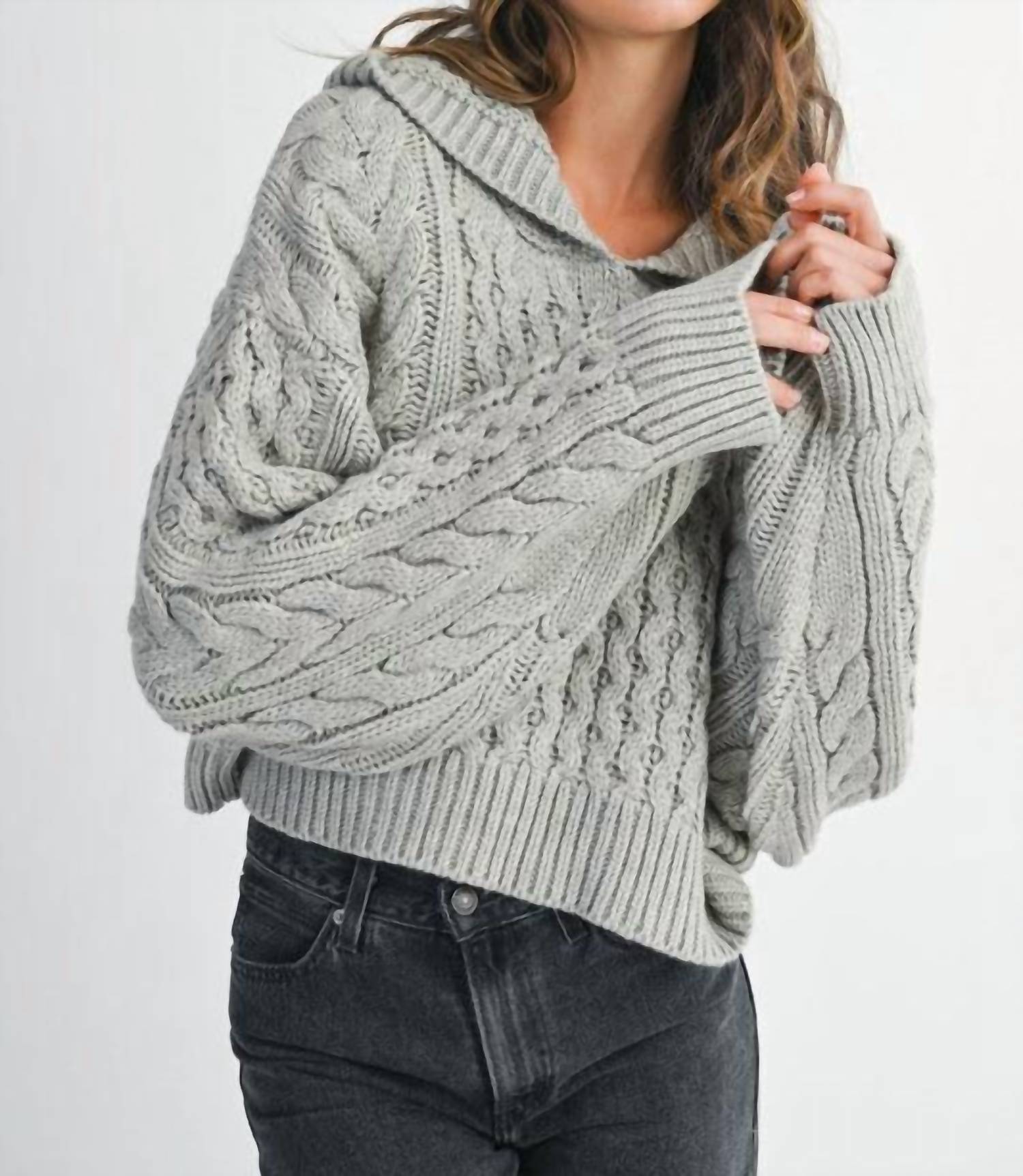 Mable - Lauren Cable Knit Hoodie Sweater