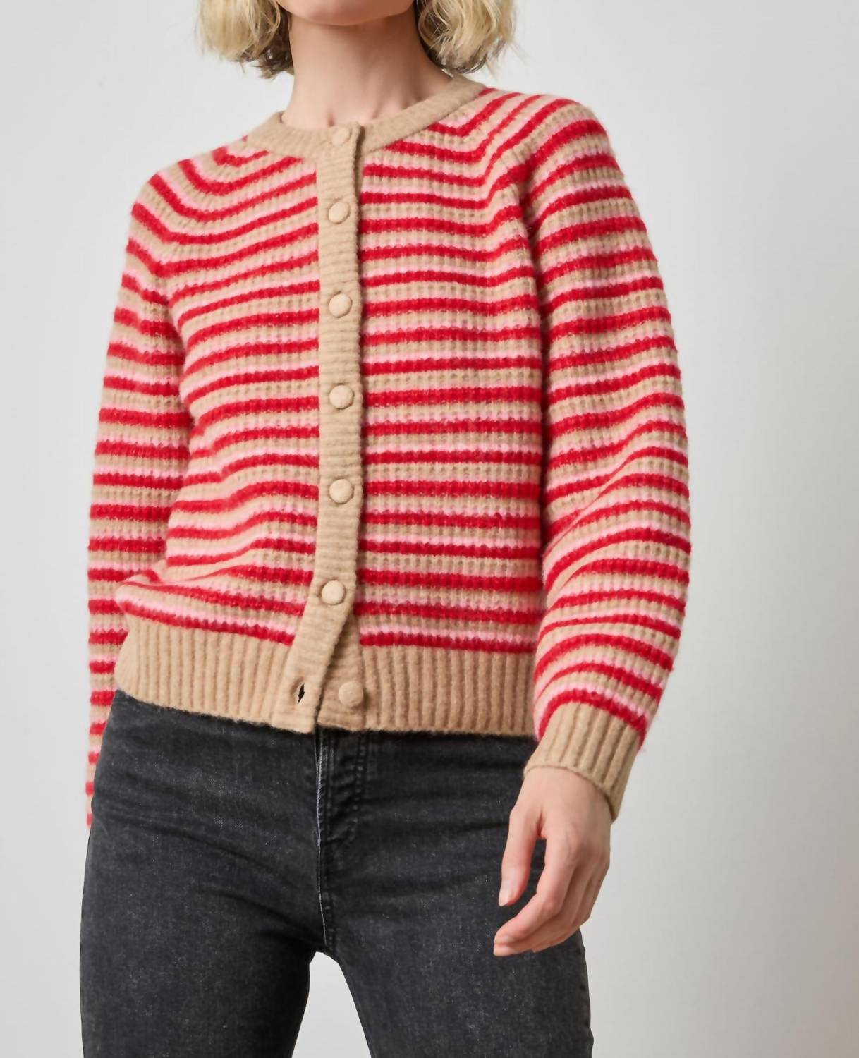 Lilla P - Button Front Striped Cardigan