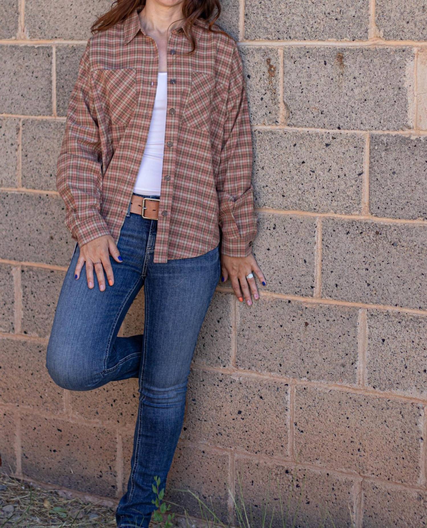 Hem & Thread Take It From Me Flannel Shirt in brown - women's shirt - detail view