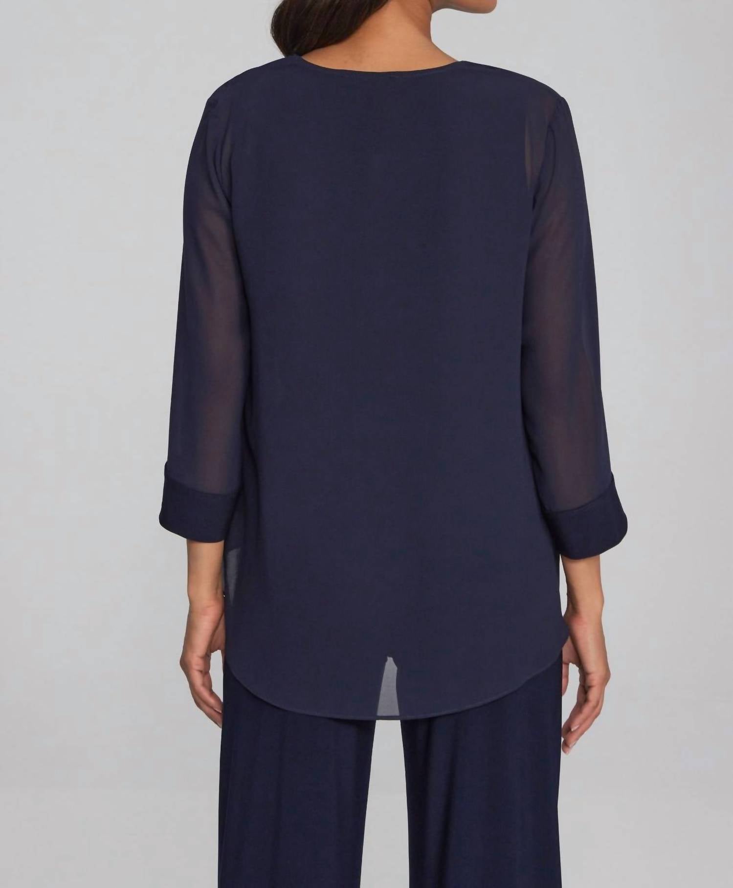 Joseph Ribkoff Embellished Tank With Chiffon Cardigan in navy - women's tank top - view 4