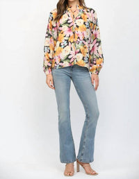 Fate - Bold Floral Ruffled High Neck Blouse