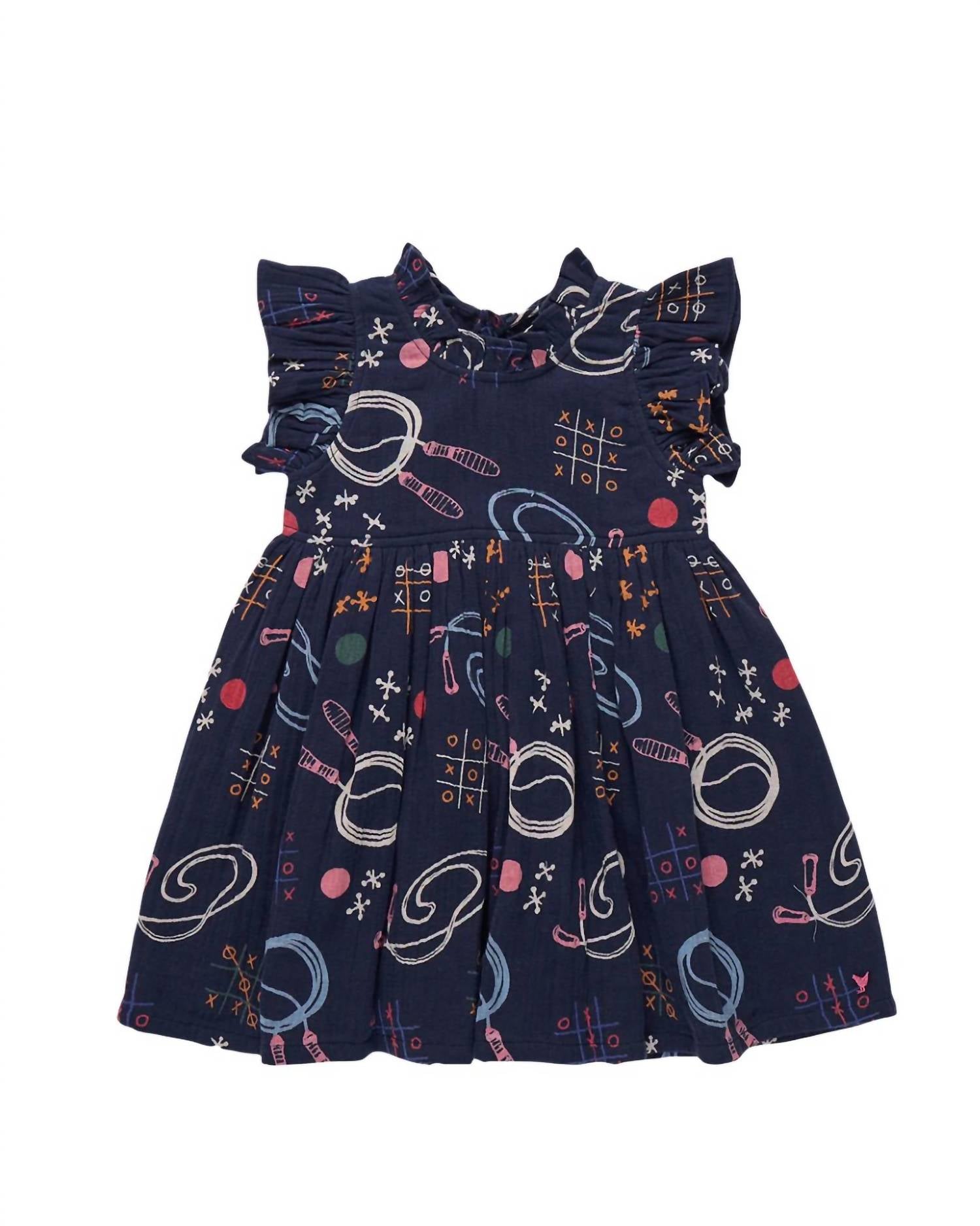 PINK CHICKEN Jennifer Ruffle Dress in tic tac toe - kids' dress - detail view