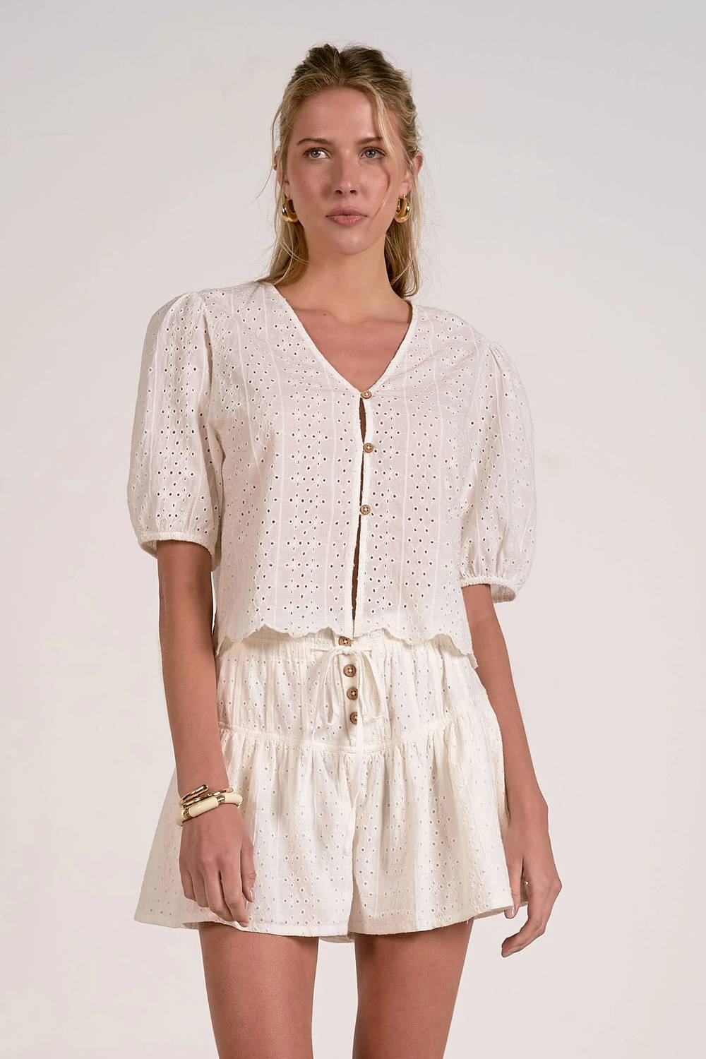 Elan - Eyelet Button Up Top