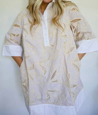 Lalavon - Women's Brianne Floral Embroidery Contrast Shirt Dress