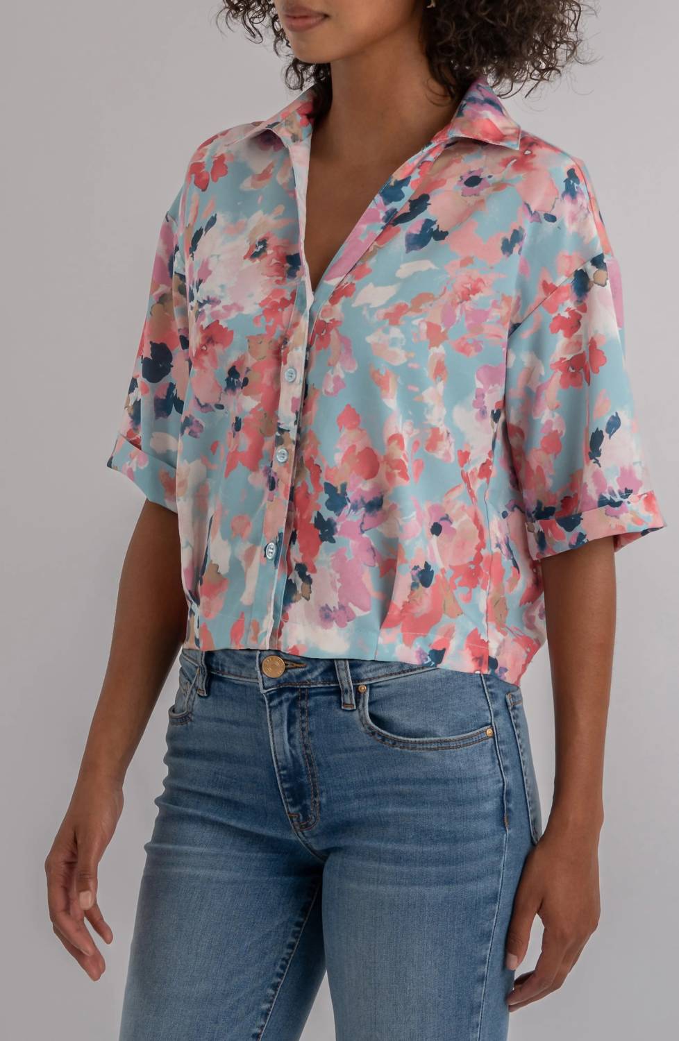 Kut From The Kloth - Donna Floral Short Sleeve Button-up Shirt