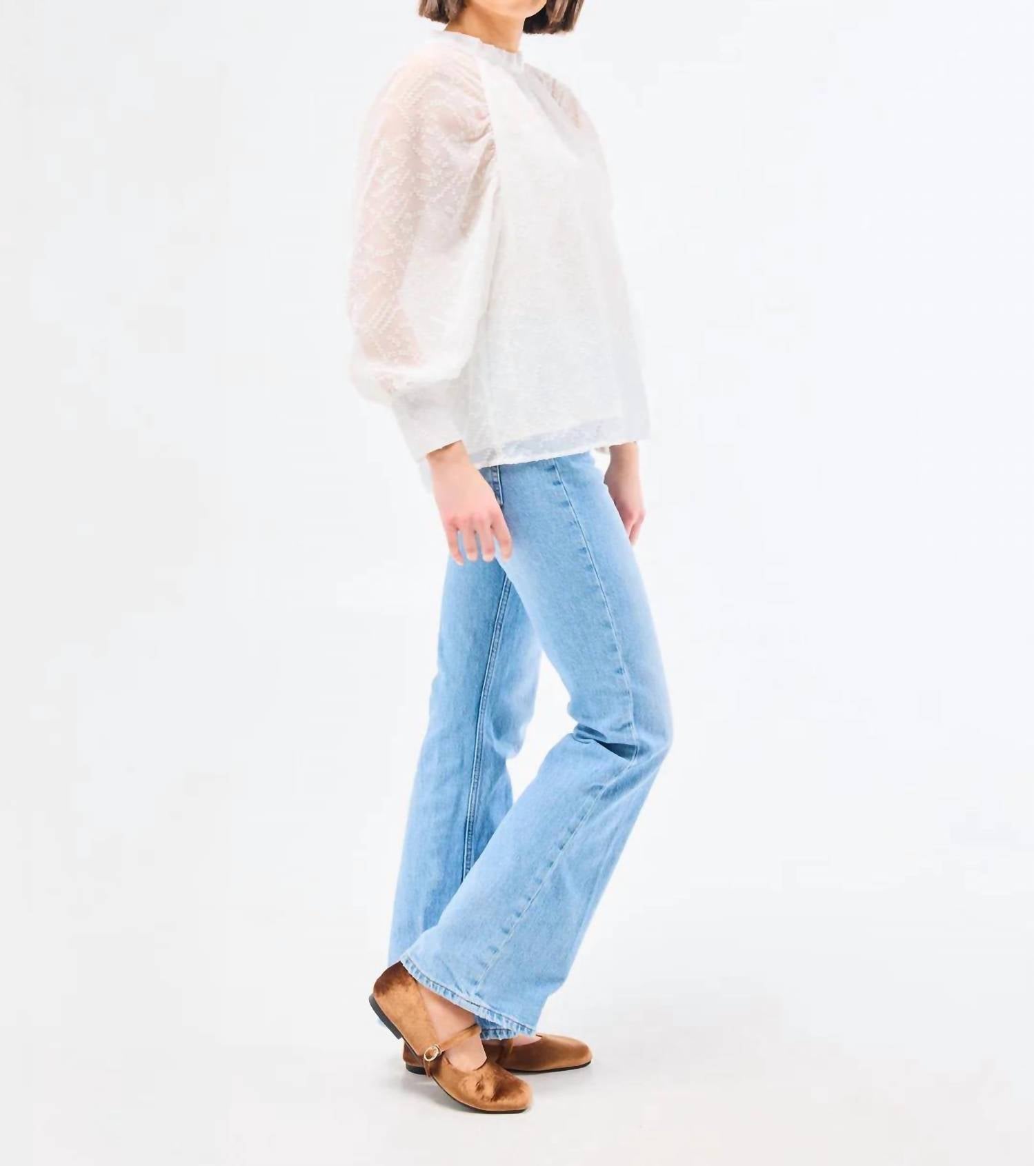 Mary Square Marshmallow Veronica Long Sleeve Top in white - women's blouse - alternate view