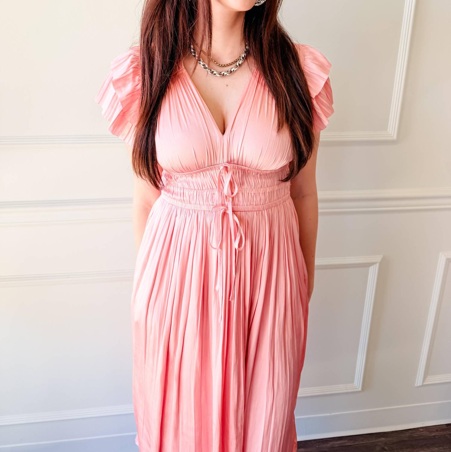 Current Air - Boardwalk Pink Pleated Midi Dress