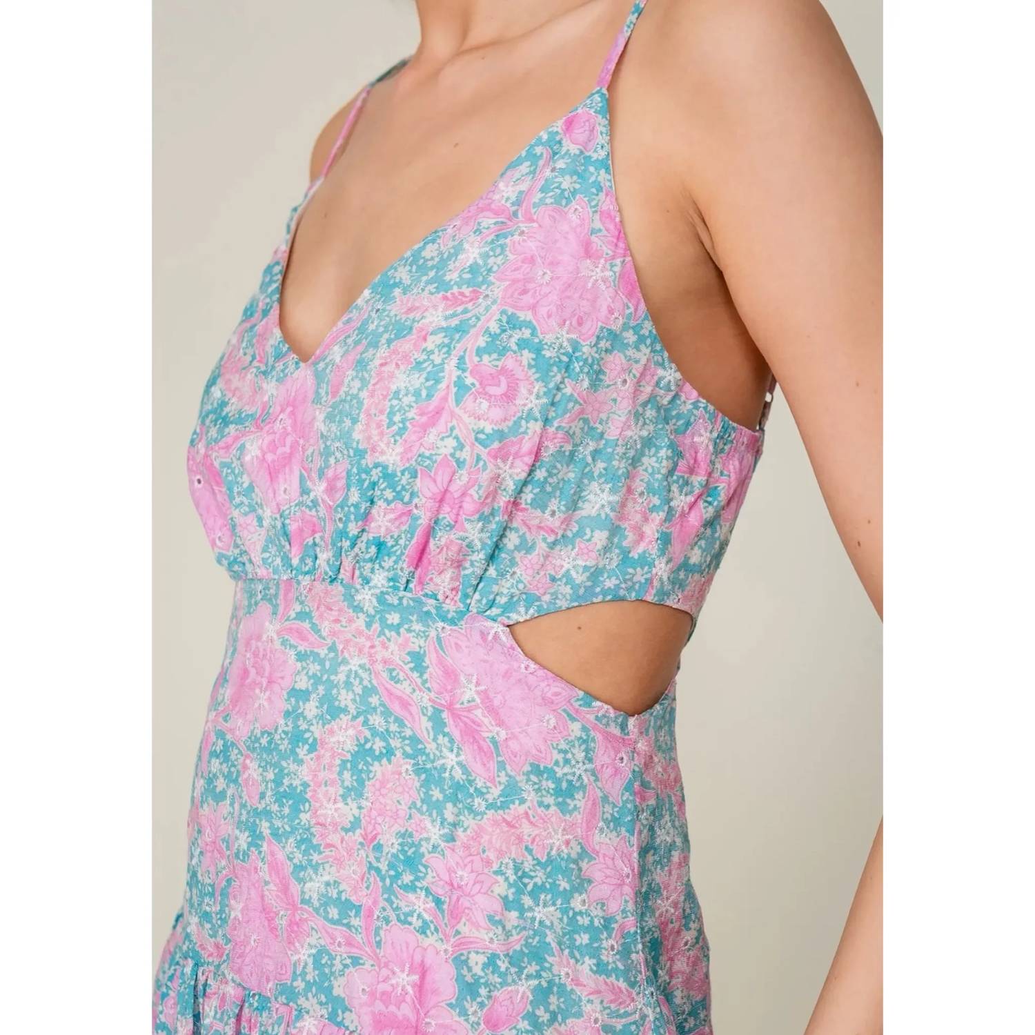 Lumiere - Coastal Embroidered Floral Tiered Dress