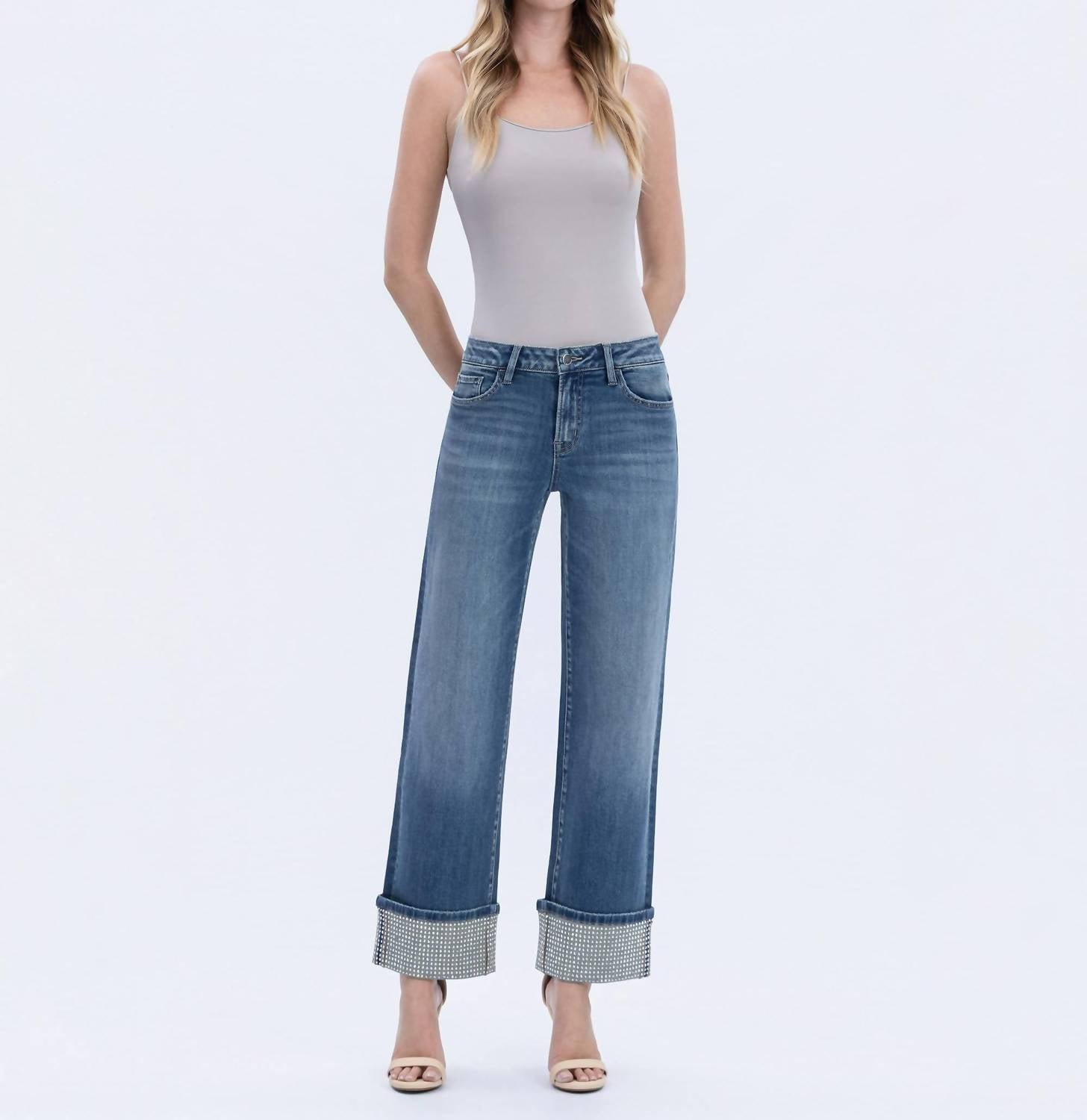 Flying Monkey - Mid Rise Cuffed Slim Wide Jeans