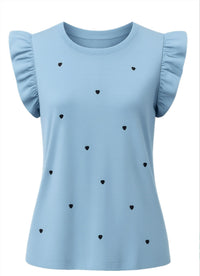 Another Love Women's Portia Cap Sleeve Top With Hearts in blue - women's blouse