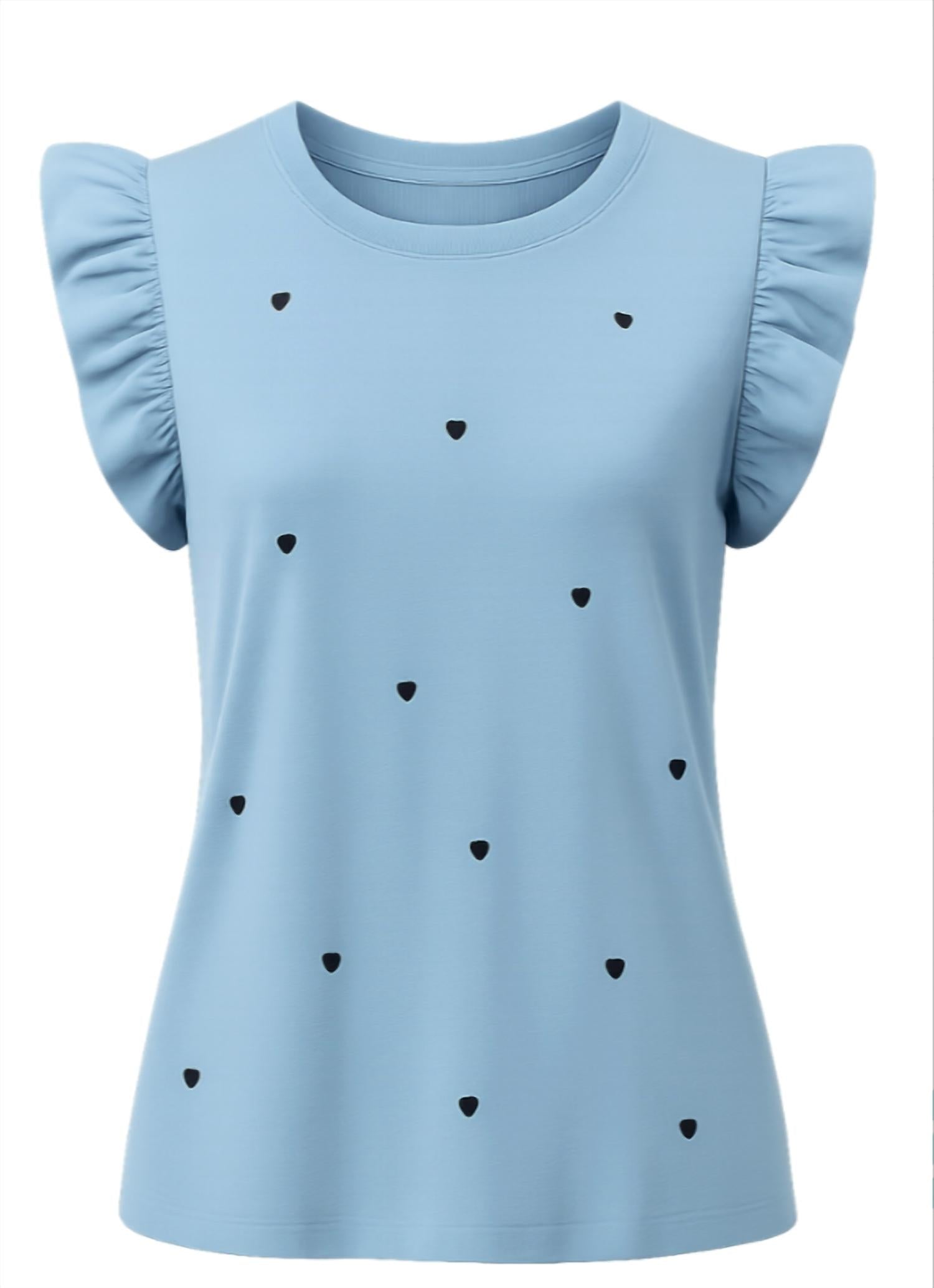 Another Love Women's Portia Cap Sleeve Top With Hearts in blue - women's blouse