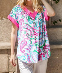 Heimish Usa - Dolman Sleeve V-neck Paisley Print Top