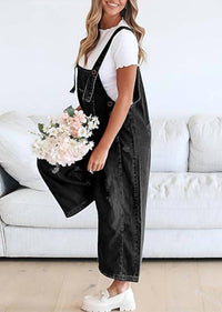 Rosa Clothing Southern Country Distressed Washed Denim Overall in black - women's pants - alternate view