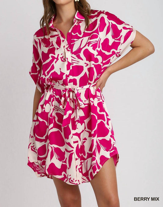 Umgee - Abstract Floral Print Button Down Dress