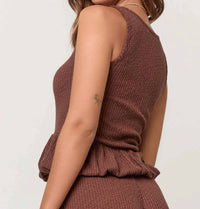 PROJECT SOCIAL T Monterosa Textured Rib Peplum Tank Top in cacao - women's tank top - alternate view