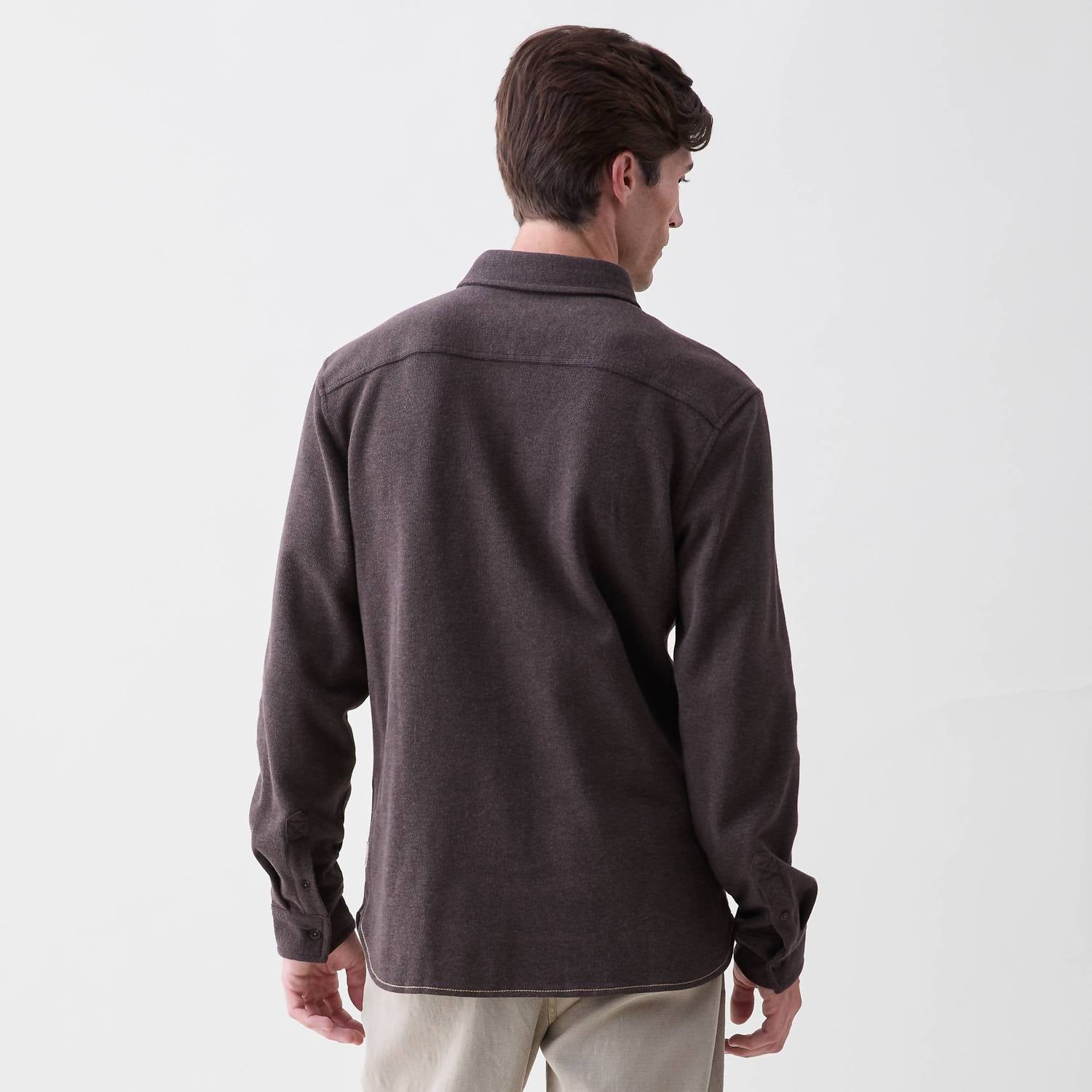 Surfside Supply Brian Long Sleeve Soft Rib Knit Shirt in dark heather brown - men's shirt - alternate view