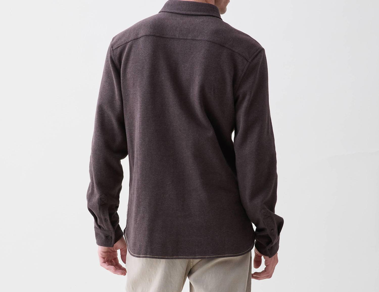 Surfside Supply Brian Long Sleeve Soft Rib Knit Shirt in dark heather brown - men's shirt - detail view