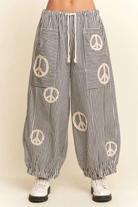 Davi & Dani - Peace Sign Pinstripe Palazzo Pants