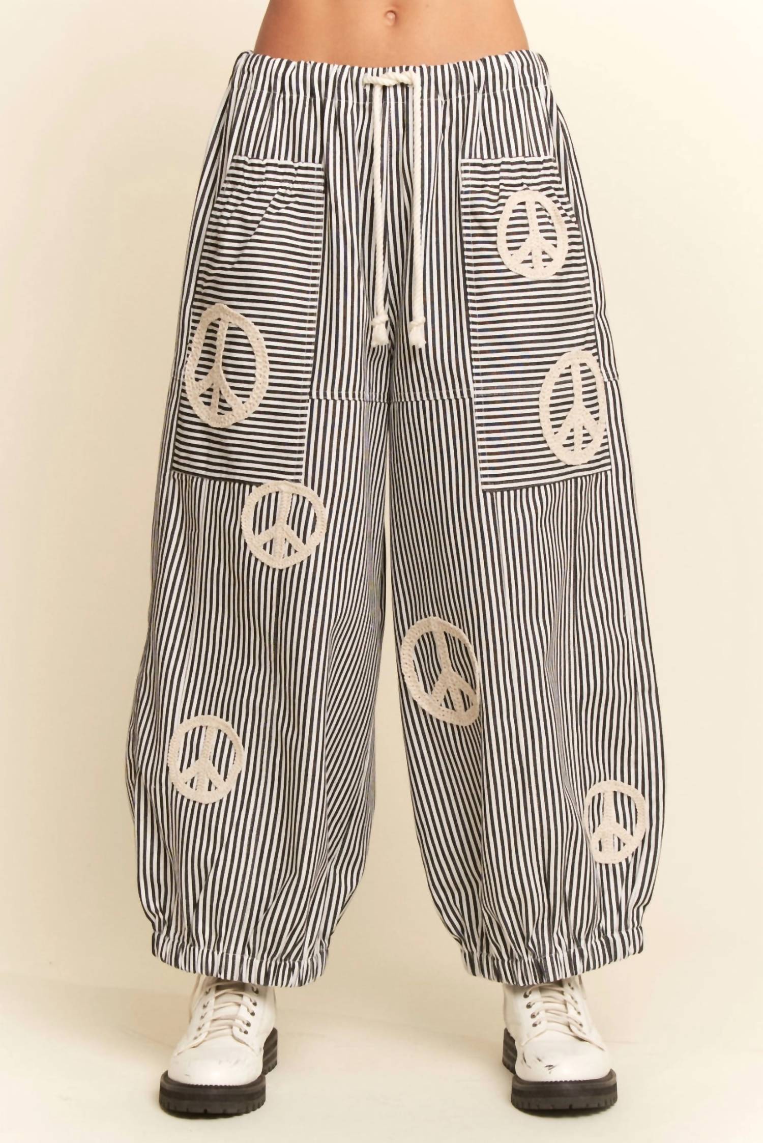 Davi & Dani - Peace Sign Pinstripe Palazzo Pants