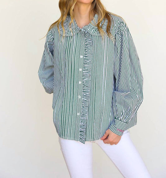 Karlie - Women's Stripe Pleat Ruffle Trim Top