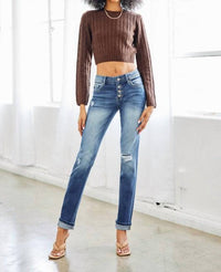 Kancan - Mid Rise Repaired Skinny Straight Jean