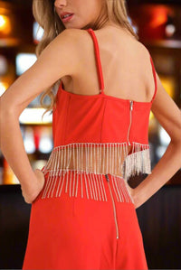 Blue B - Rhinestone Fringe Cut Out Side Open Back Jumpsuit