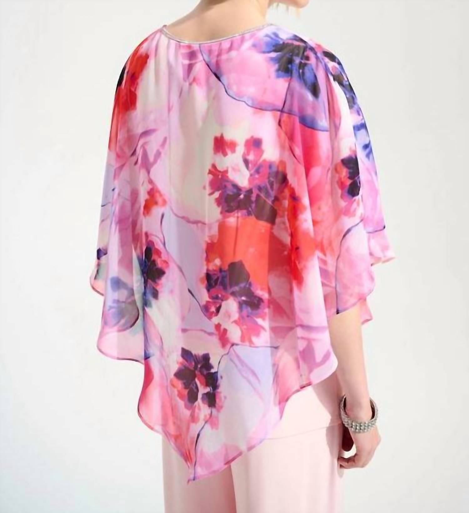 Joseph Ribkoff - Silky Knit Floral Print Poncho With Chiffon Layer