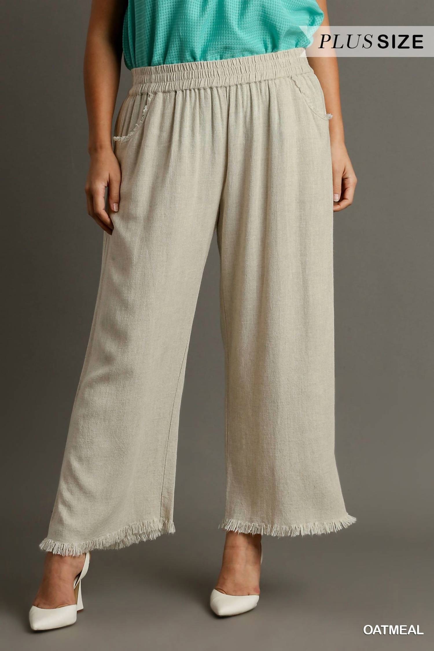 Umgee - Linen Blend Elastic Waistband Pants