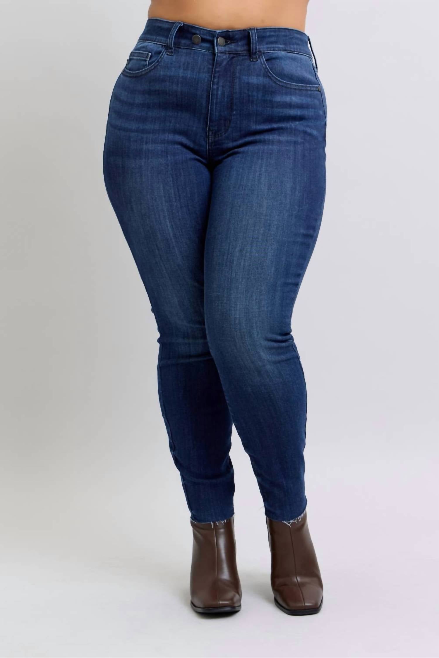 Judy Blue - Mid Rise With Raw Hem Skinny Jeans - Plus