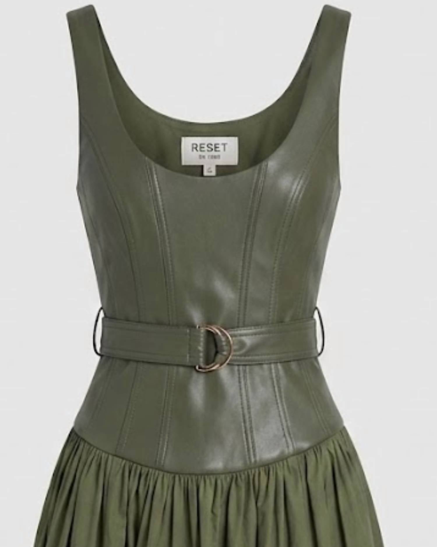 RESET by Jane Women's Tara Midi Dress in mediterranean olive - women's dress - detail view
