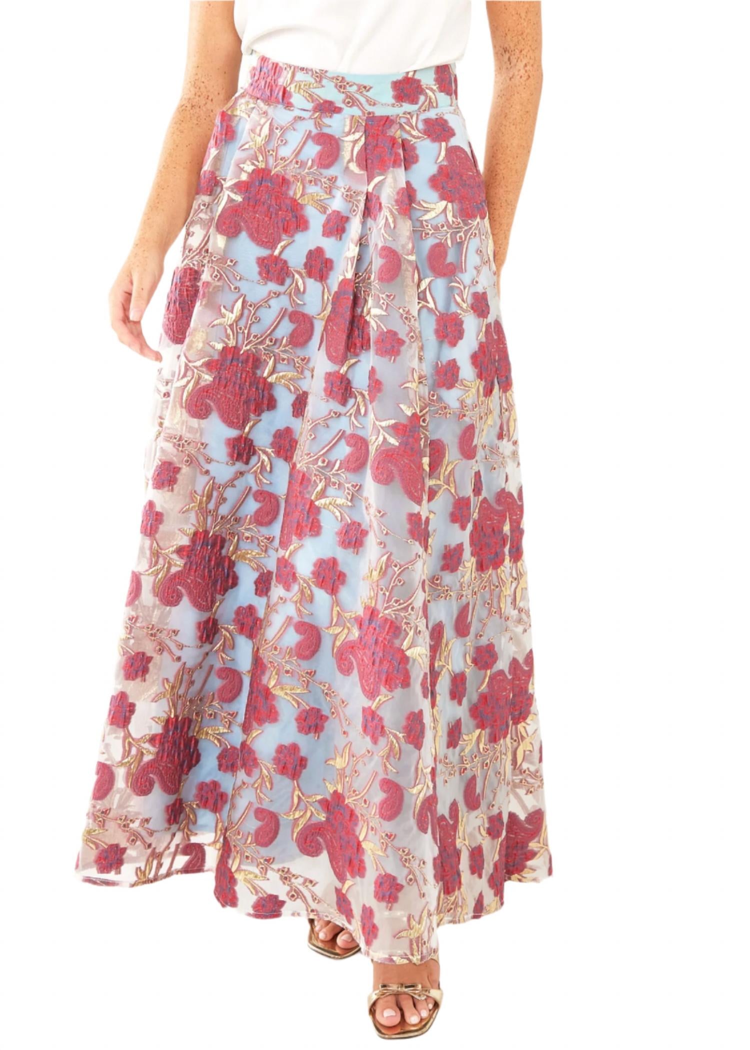 ABBEY GLASS Olivia Moonlight Petal Organza Maxi Skirt in light blue red - women's skirt